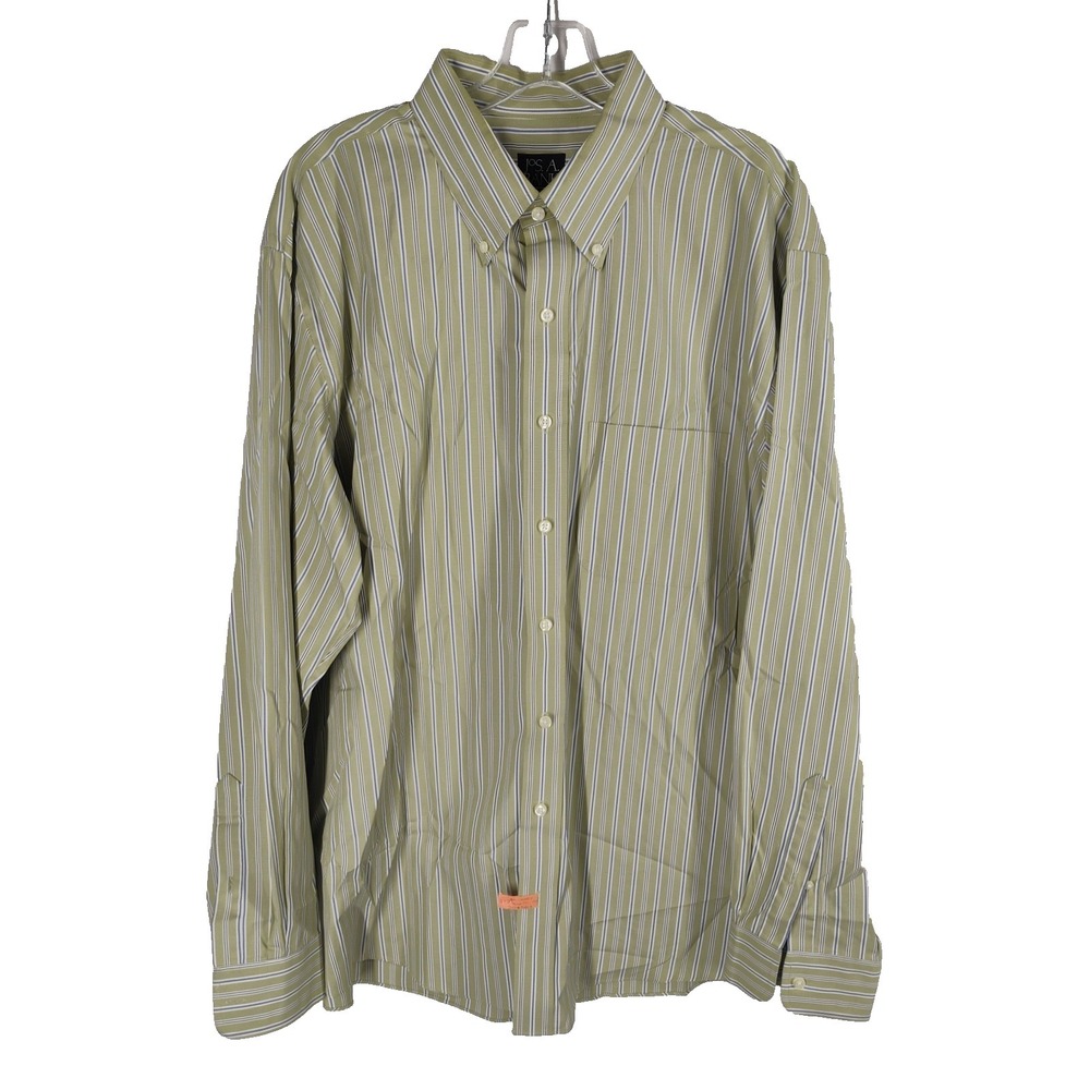Jos A Bank Travelers Collection Mens XL Green Striped Button Down Shirt